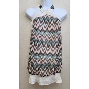 Aggie White Pink Striped Halter Top Small Lightweight Flowy Soft Banded Waist